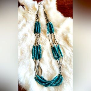 Vintage silver and turquoise colored bead necklace | 27”